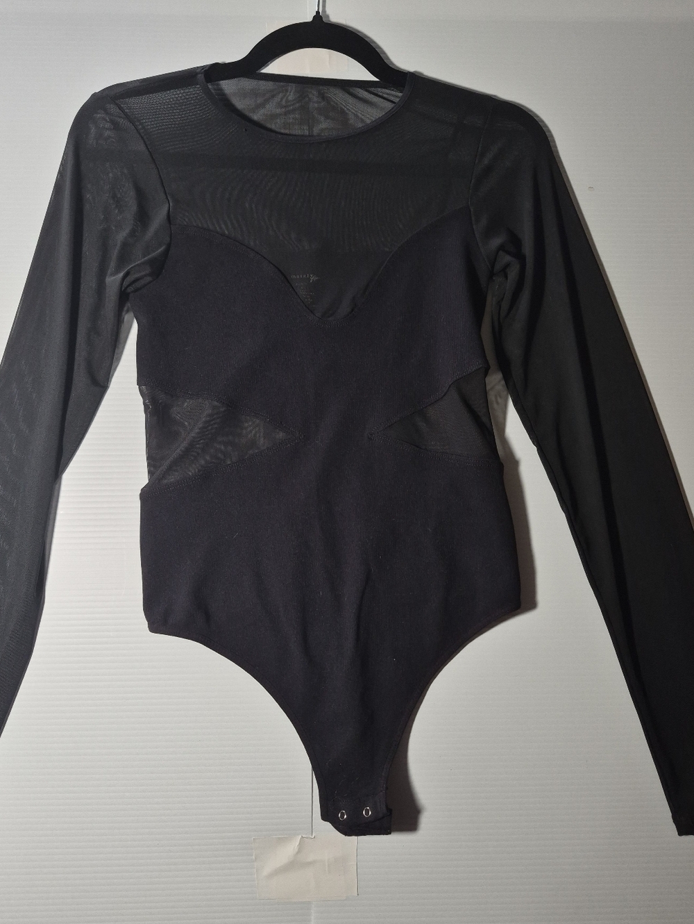 Free People Black Sheer-Panel Long Sleeve Bodysuit M/L